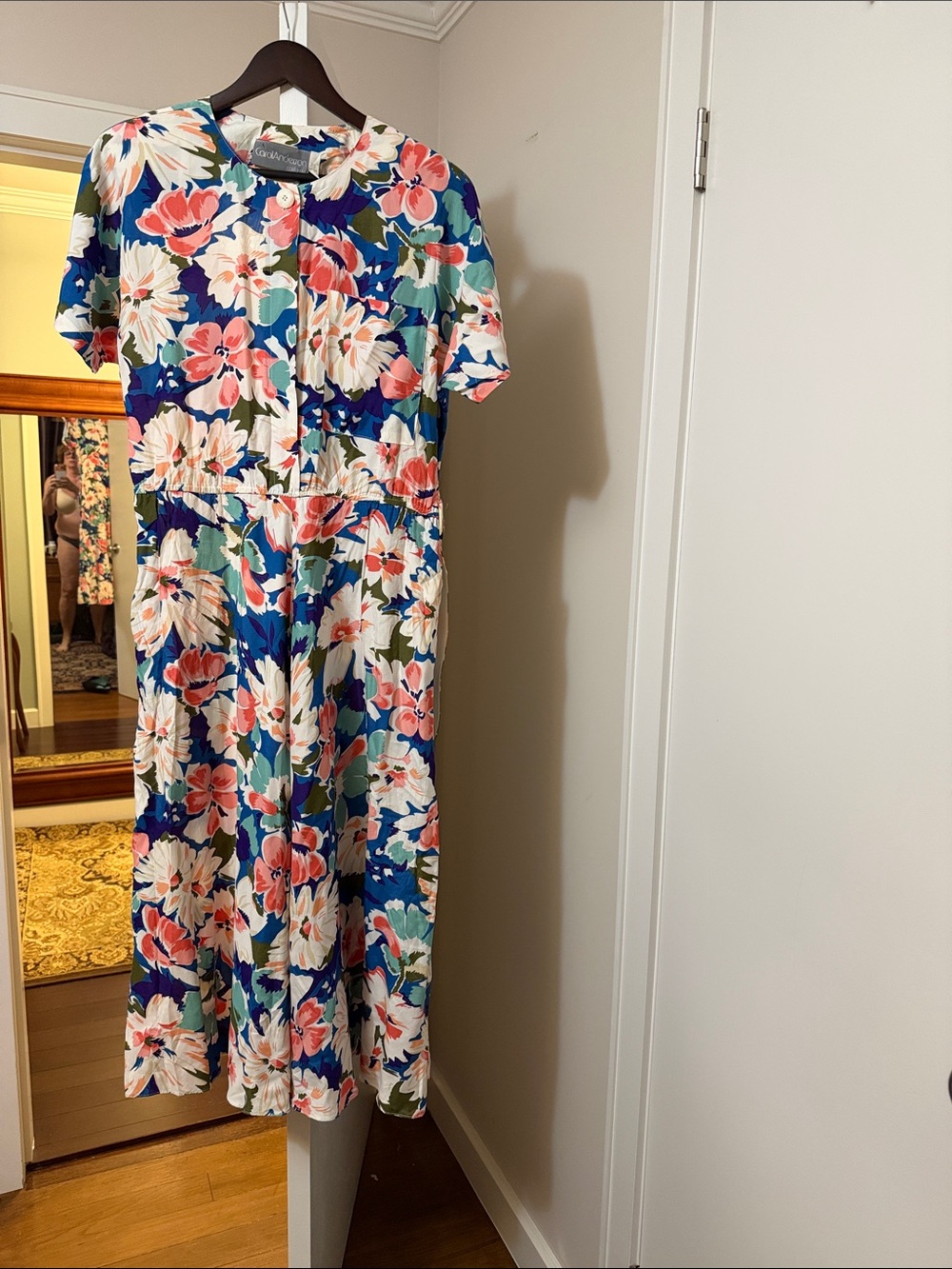 Vintage 1980s  Grandma Carol Anderson Dress- Silky Floral Rayon- womens size 10
